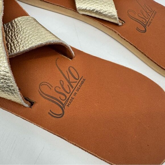 Sseko Gold Leather Cross Slide Sandals Size 10 - Picture 4 of 7